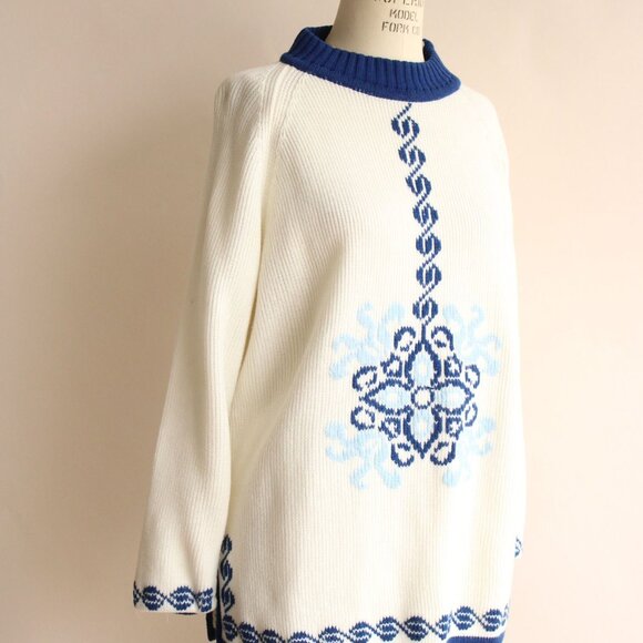 Vintage 1970s Sweater, The Campus Shop Nordic Style Blue and White Jumper - Picture 4 of 10
